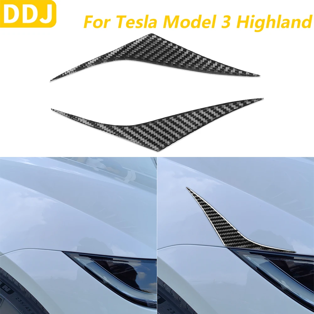 

For Tesla Model 3 Highland 2023-2025 Carbon Fiber Front Headlight Eyelid Eyebrow Panel Decorative Cover Car Accessories Sticker
