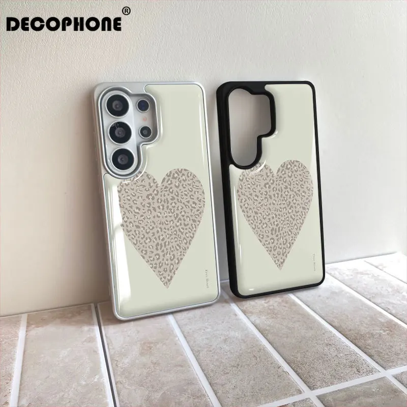 ins Leopard Print and Hearts Epoxy Phone Case Anti-drop  FOR Samsung Galaxy 23/24/25/26 PLus FE ULTRA EDGE