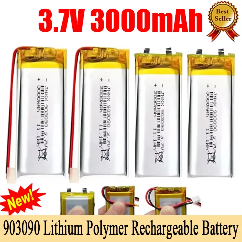 New 3.7V 3000mAh 903090 Polymer Lithium Battery Suitable for Small Speakers Table Lamp Sprayer Cervical Heater Massager Battery