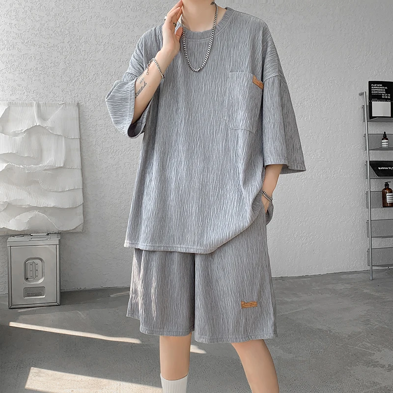 M-5XL Plus Size Summer Men 2Piece Set Casual T-Shirt and Shorts Set Sports Suit Tracksuit Loose Fit Summer Clothing for Men 4XL