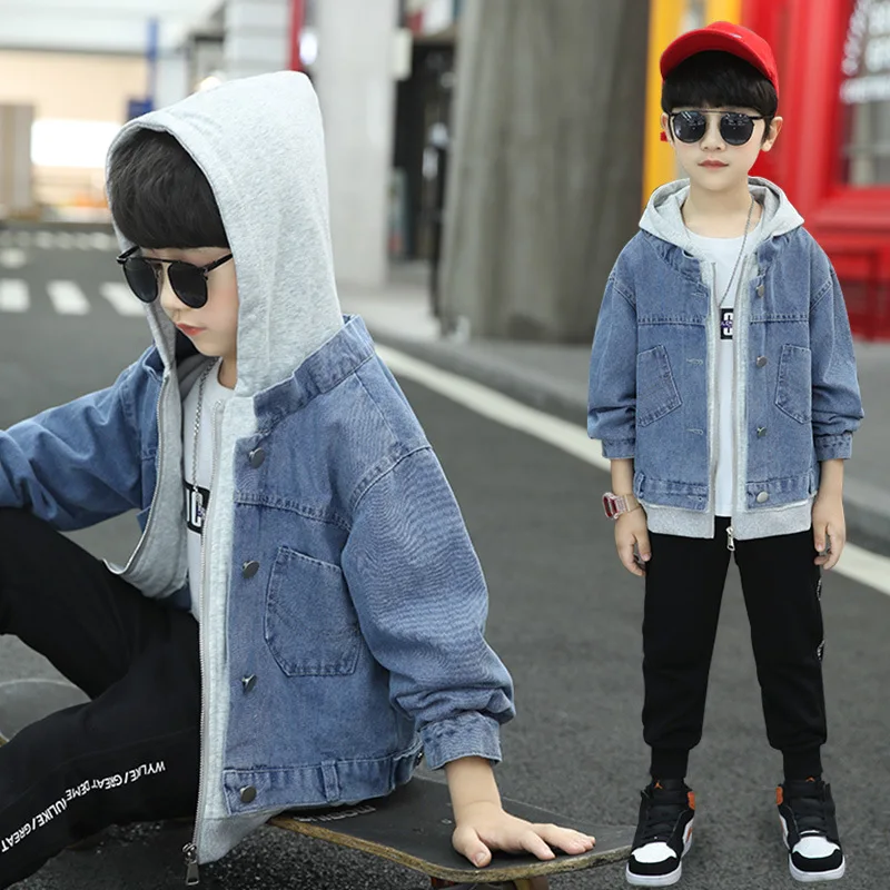 新品未使用 L'Appartement Boys denim Jacket Autumn Children Denim Coat for Big Boys Korean Solid Color Hooded
