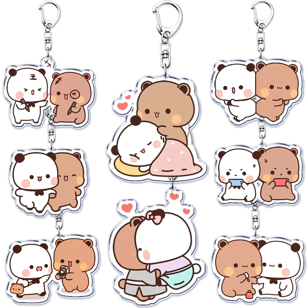 Cute Bubu Love Dudu Keychains Couple Grey Bear Panda Yier Keyring for Accessories Bag Pendant Key Chain Jewelry Fans Lover Gifts