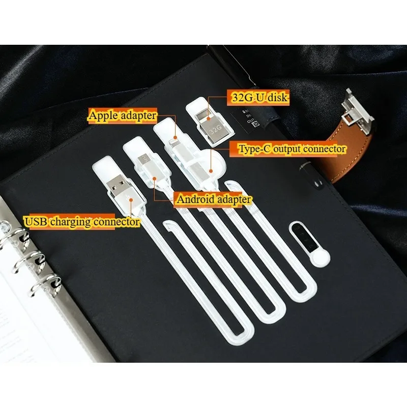 Libro portatile con password per impronte digitali da ufficio, ricarica wireless, disco U, password, taccuino aziendale a fogli mobili