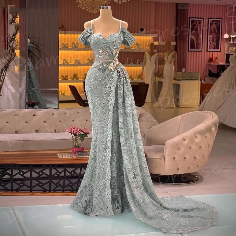 Exquisite Pretty Women's Mermaid Charming Evening Dresses Sexy Spaghetti Strap Lace Appliques Prom Gowns سعيد شارون فساتين سهره