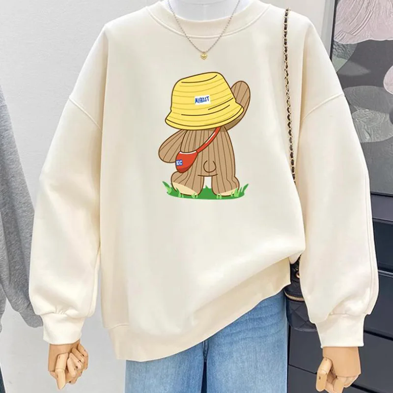 Autumn Women Clothing Loose Casual Long Sleeve Hoodies Y2K Vintage O-neck Cotton Top Pullovers Cartoon Printed Sweatshirts