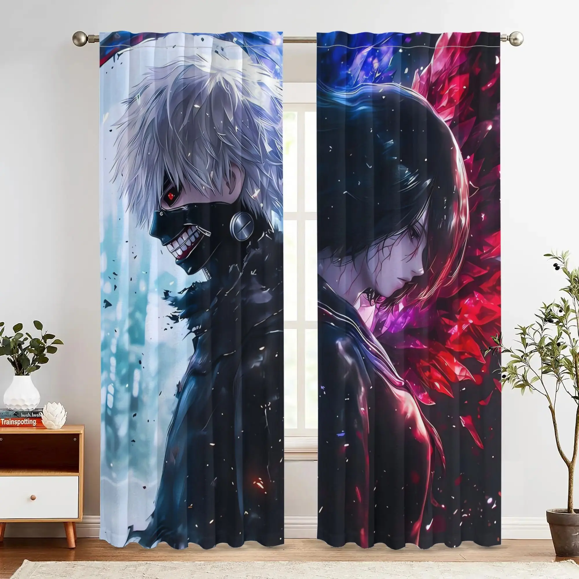 2PC Tokyo Ghoul Anime Character Art Blackout Polyester Curtains Rod Pocket Machine Washable for Bedroom Living Room Home Decor