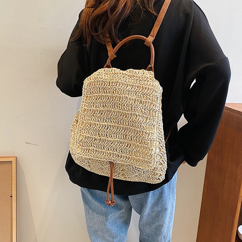 Bags for Women 2023 Women\'s Straw Backpack Summer Boho Bohemian Hollow Shoulder Bag Travel Bag for Women Knitted Beach Back Pack