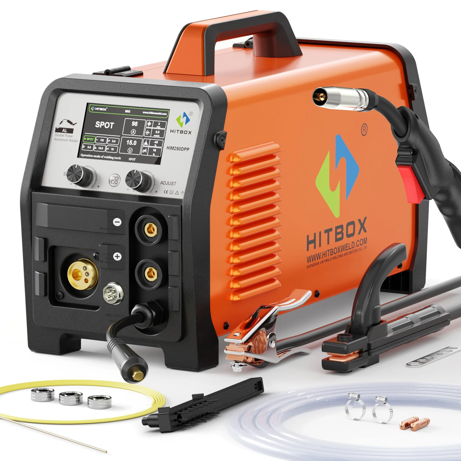 HITBOX Welding Machine HIM250 DPP 180A MIG Gas/Gasless /MMA/Lift TIG IGBT Inverter Welders Double Pulse Aluminum Welder MIG
