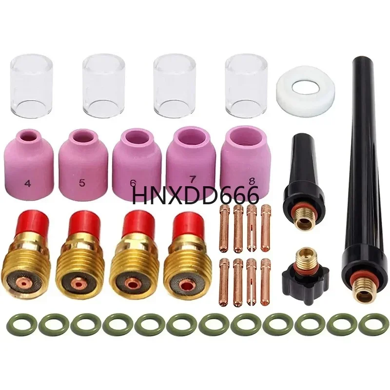 37 PCS TIG Welding Torch Stubby Gas Mirror Pyrex Glass Kit for WP-17 18 26