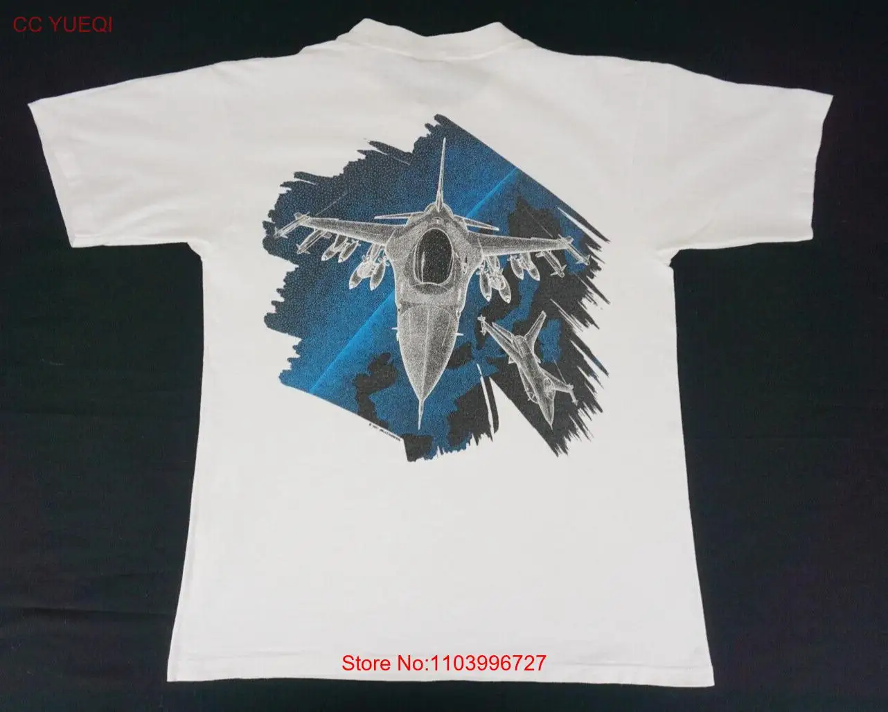 Vintage white 1987 Oneita F-16 Falcon Blackbird shirt tagged Large (42-44)