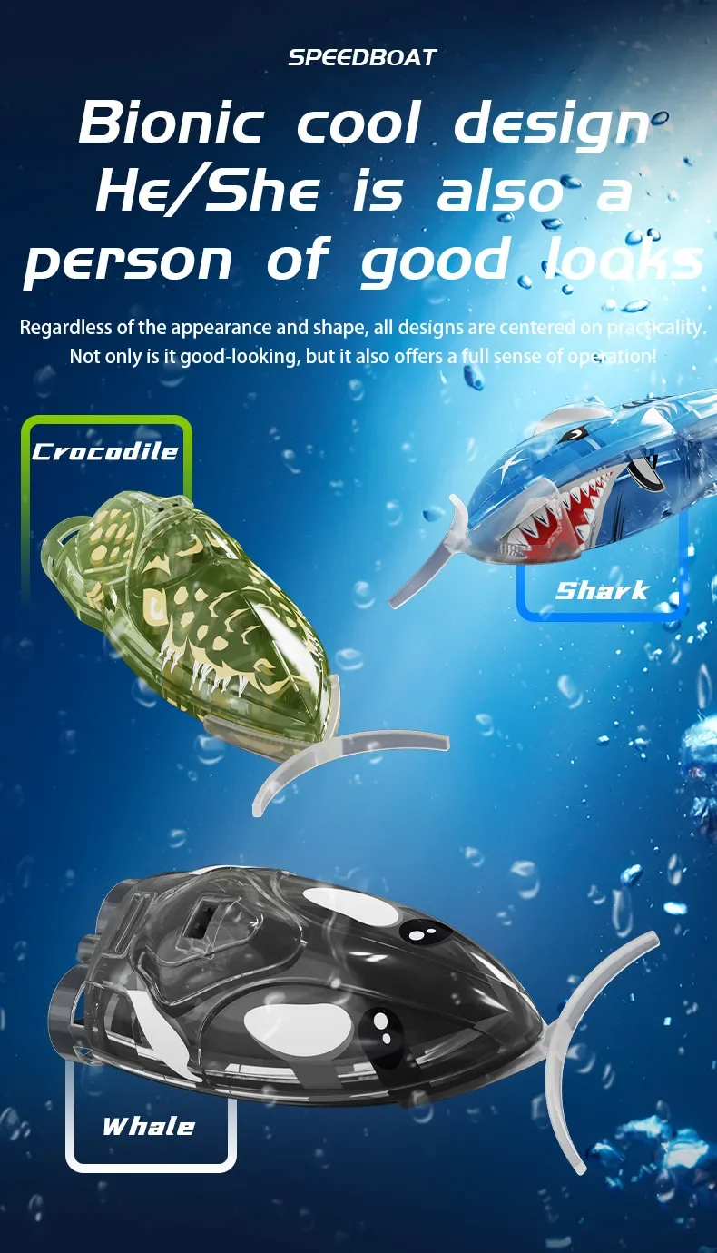 Remote Controlled Boat High Speed Racing Shark Whale Crocodile Model Radio Control Speedboat Ship Electric Boat Water Pool Toys