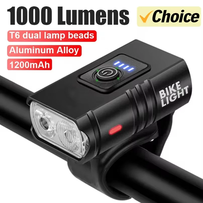 

Bright Bicycle Light T6 LED Front USB Rechargeable MTB Mountain Bicycle Lamp 1000LM Bike Headlight Flashlight Cycling Scooter