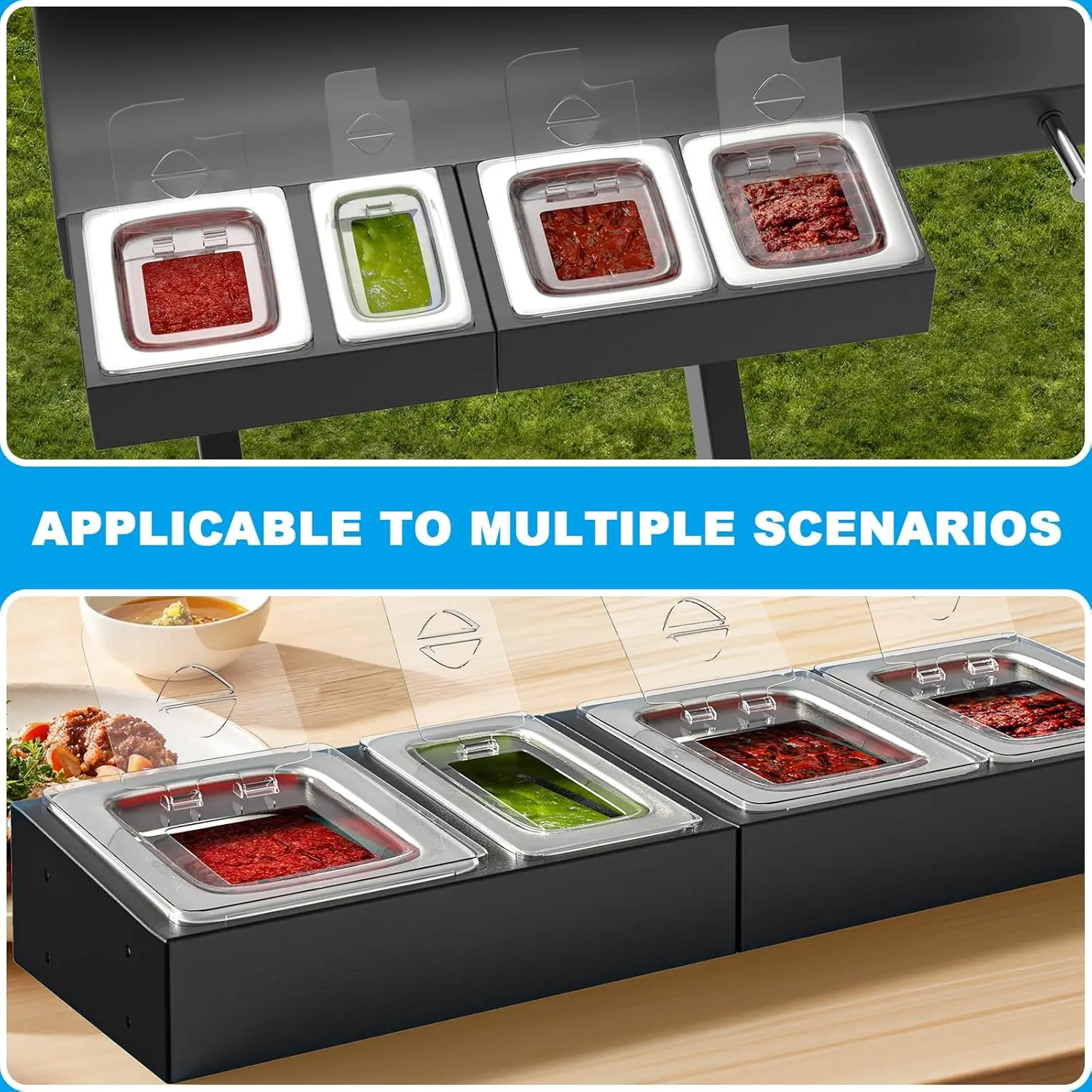 محطة توب بيتزا لطاولة حامل إعداد الشواية، حاويات بهار مع أغطية شفافة لملحقات عربة فرن البيتزا، تخفيضات كبيرة