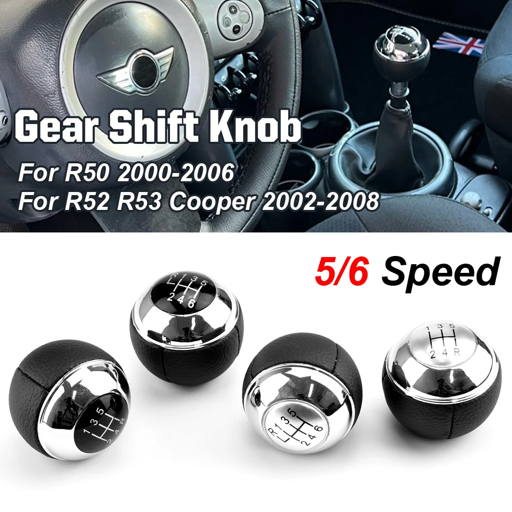 Manual 5 Speed 6 Gear Shift Knob Shifter Lever Leather Chrome For MINI R50 R52 R53 Cooper 2001-2008 25117542272