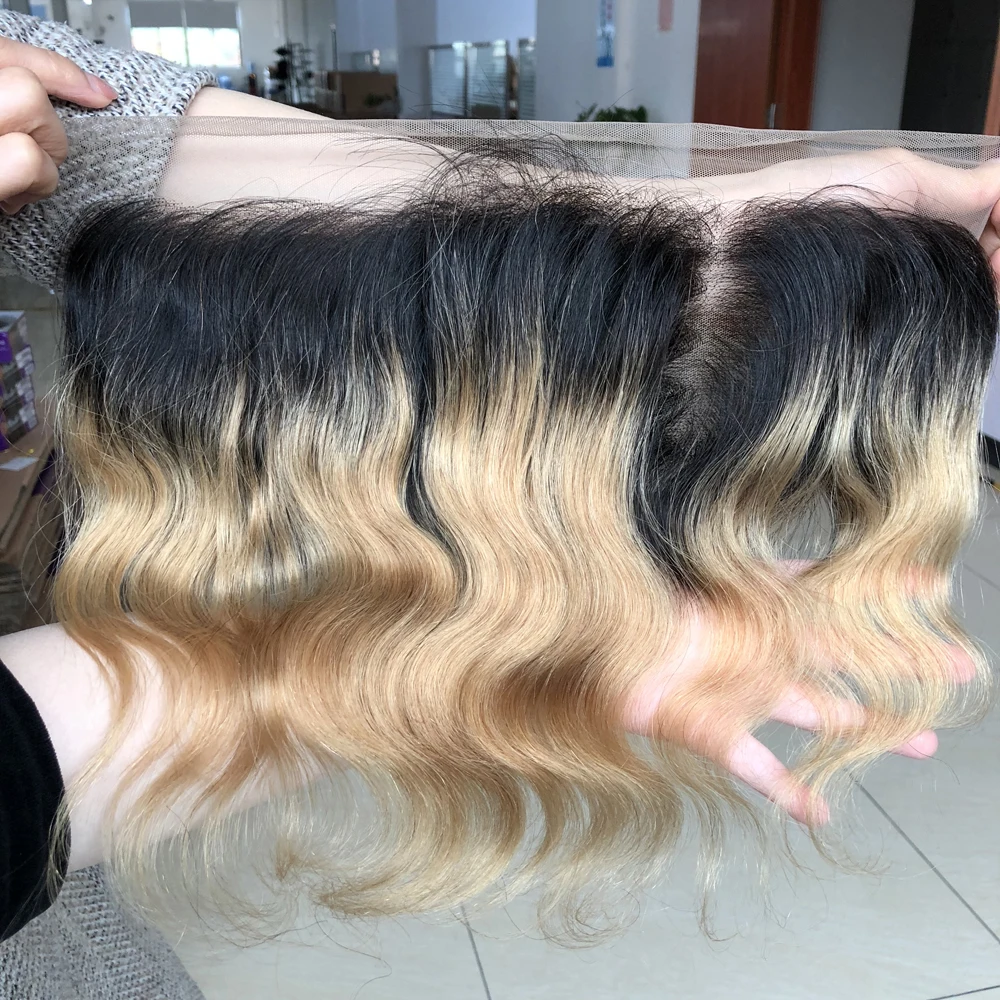 Fasci di onde del corpo Ombre con fasci di capelli umani indiani frontali con chiusura in pizzo colorato 1B 27 30 99J fasci di estensioni dei capelli