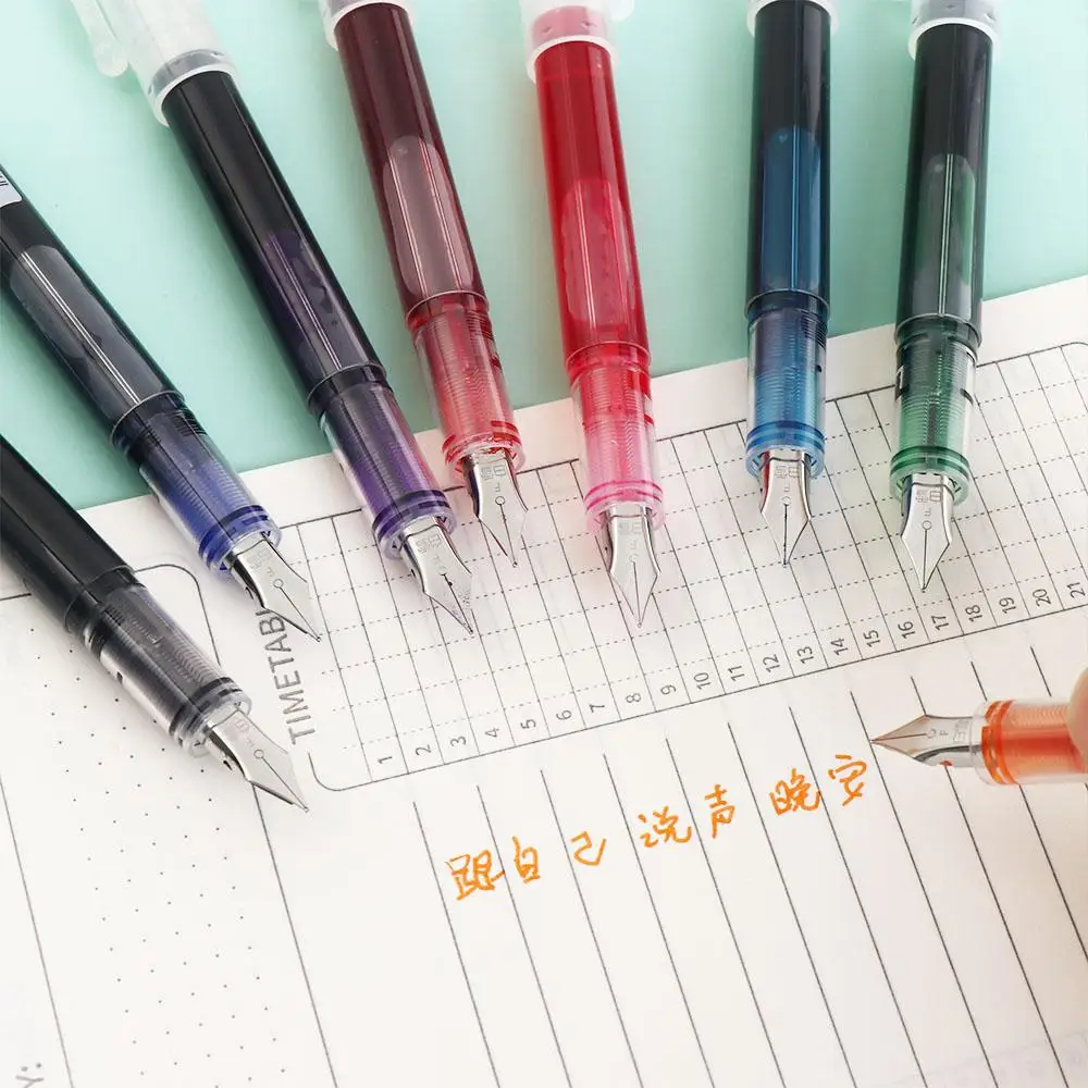 Large Capacity Fountain Pen F Nib Quick-Drying Writing Ink Pens 0.5mm Multi-Color Straight Liquid Pen School Supplies