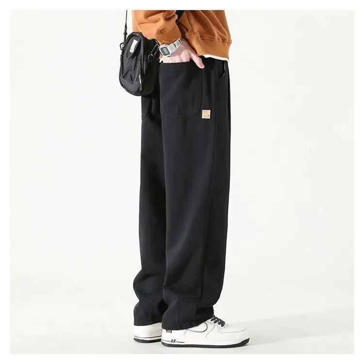 

Japanese Trendy Cargo Pants Men Loose Fit Wide Leg Casual Pure Cotton Straight Teenagers Trousers