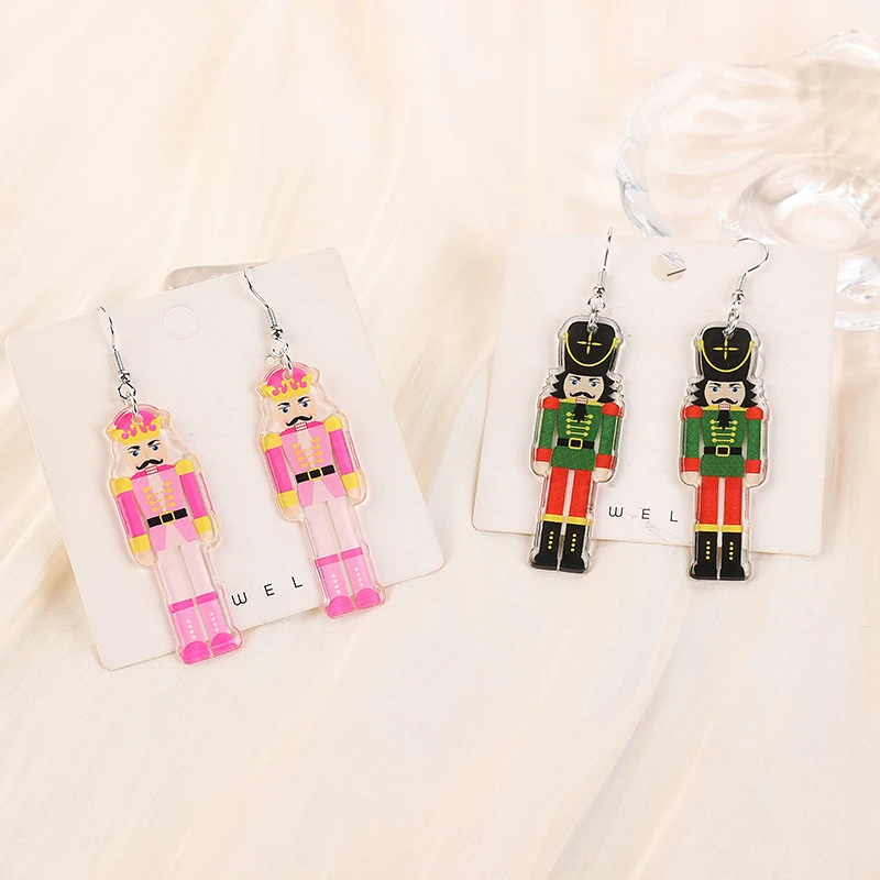 1Pair Christmas Drop Earring Acrylic Cute King Fashion Jewelry For Woman Girl Holiday Birthday Gift