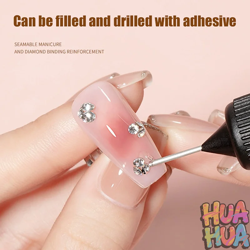 2025 HUA HUA 10ml Klej do cyrkonii do paznokci do przyklejania dekoracji 3D DIY Super Mocny Żel do wykończenia krawędzi bez konieczności czyszczenia do zdobienia paznokci