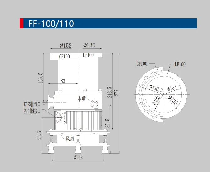 FF-100/110 Turbo Molecular Pump with Integrated Drive Module Water/Air Cooling Grease Lubrication High Low Pressure Use