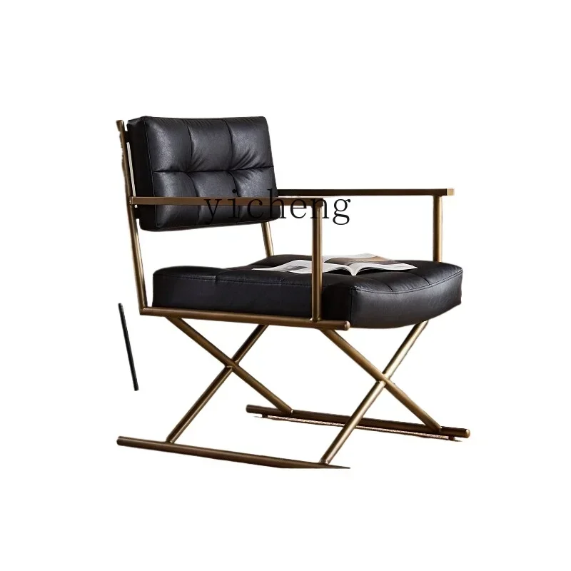 modern simple light luxury urban leather leisure chair home living room study retro wind sofa chair