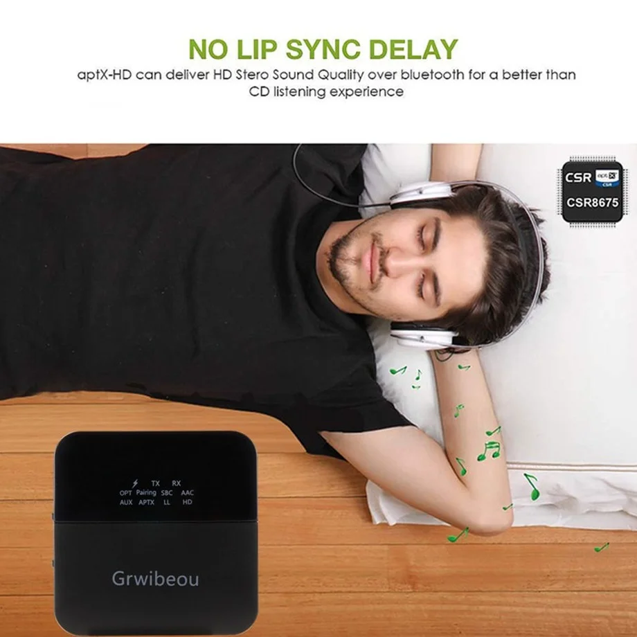 Grwibeou AptX HD LL Low Latency Bluetooth 5.0 Audio Transmitter Receiver Wireless Adapter RCA SPDIF 3.5mm Aux Jack for TV PC Car