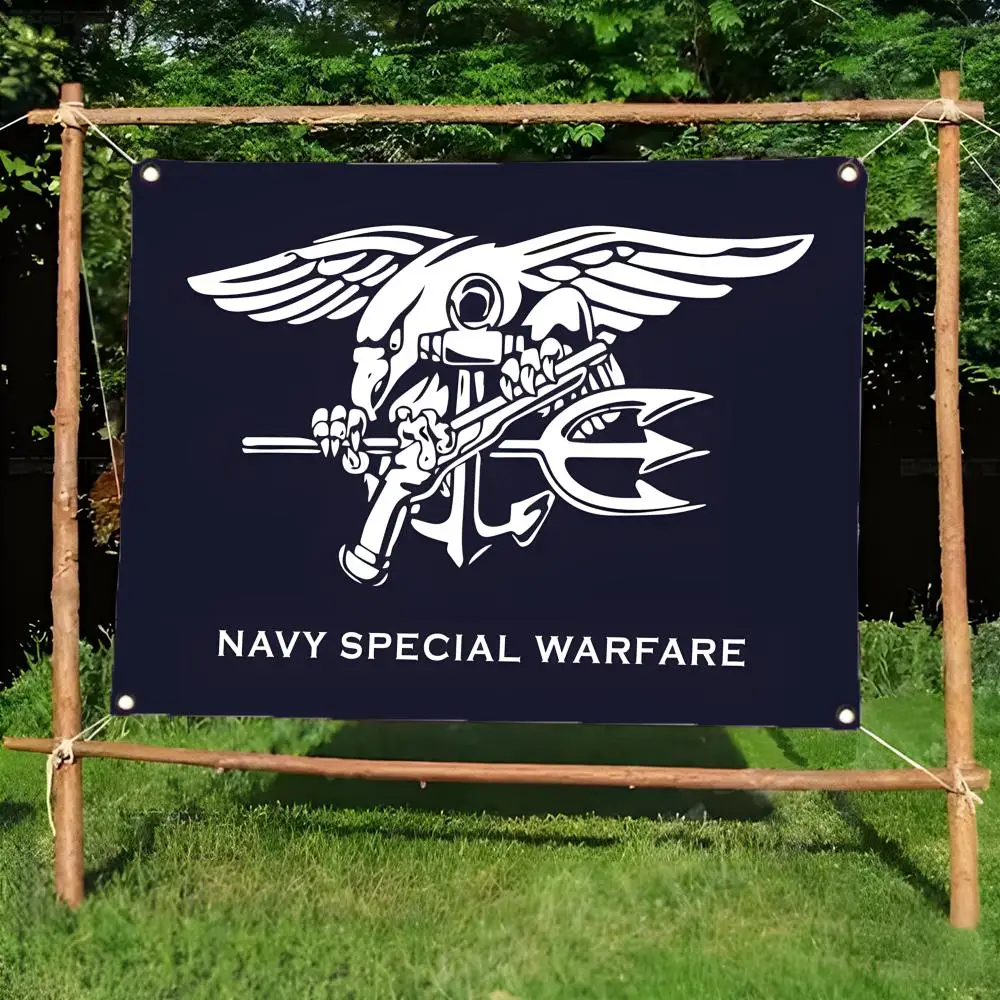 Drapeaux des Navy SEALs sans bordure, ornement à quatre anneaux, décoration intérieure et extérieure, facile à accrocher