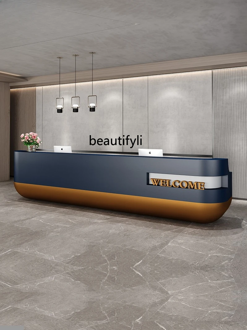 Hotel Company Reception Desk Paint Bar Curved Cashier Commercial Creative Contact Information Desk