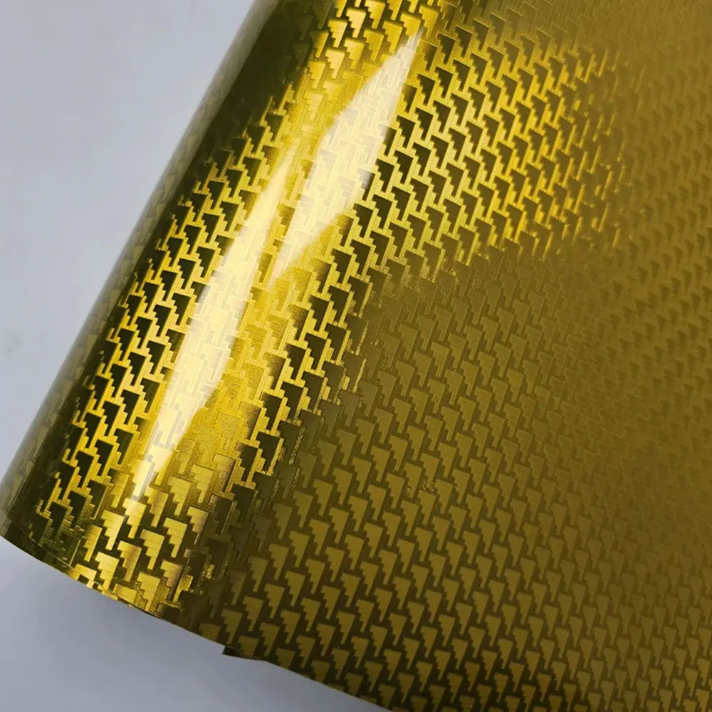 Aircraft Pattern Carbon Fiber Film PET 3D/6D Effect Glossy Gold Wrap Vinyl Sticker For Car Tuning Color Stickers Adhesive Decal