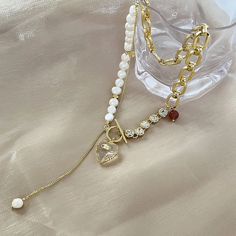 100% Natural Freshwater Pearl 14K Gold Filled Elegant Shiny Crystal Love Heart Ladies Necklace For Women Wedding Gifts No Fade