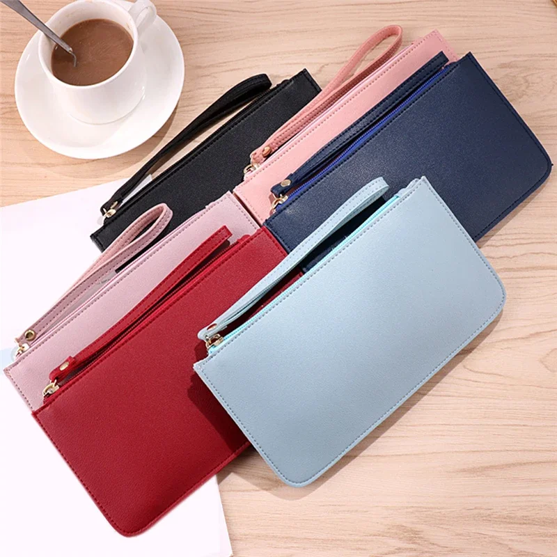 Ladies Wallet PU Leather Card Holder Solid Color Zipper Coin Purse Fashion Female Clutch Bag