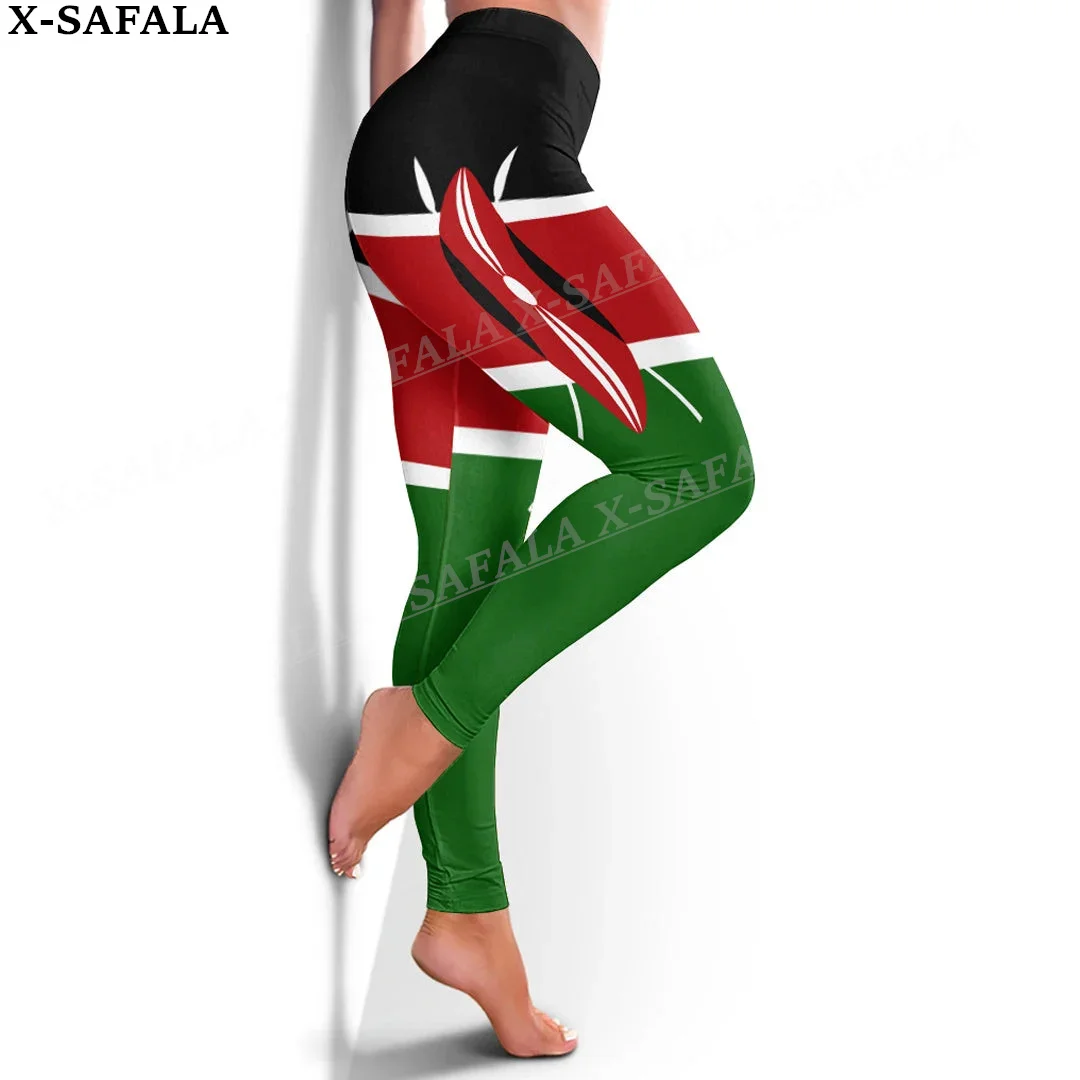 Kenya Coat Of Arms Love Country Leggings 3D Print Women Yoga Girl Stretch GYM Slim High Waist Legging Summer Sports-1