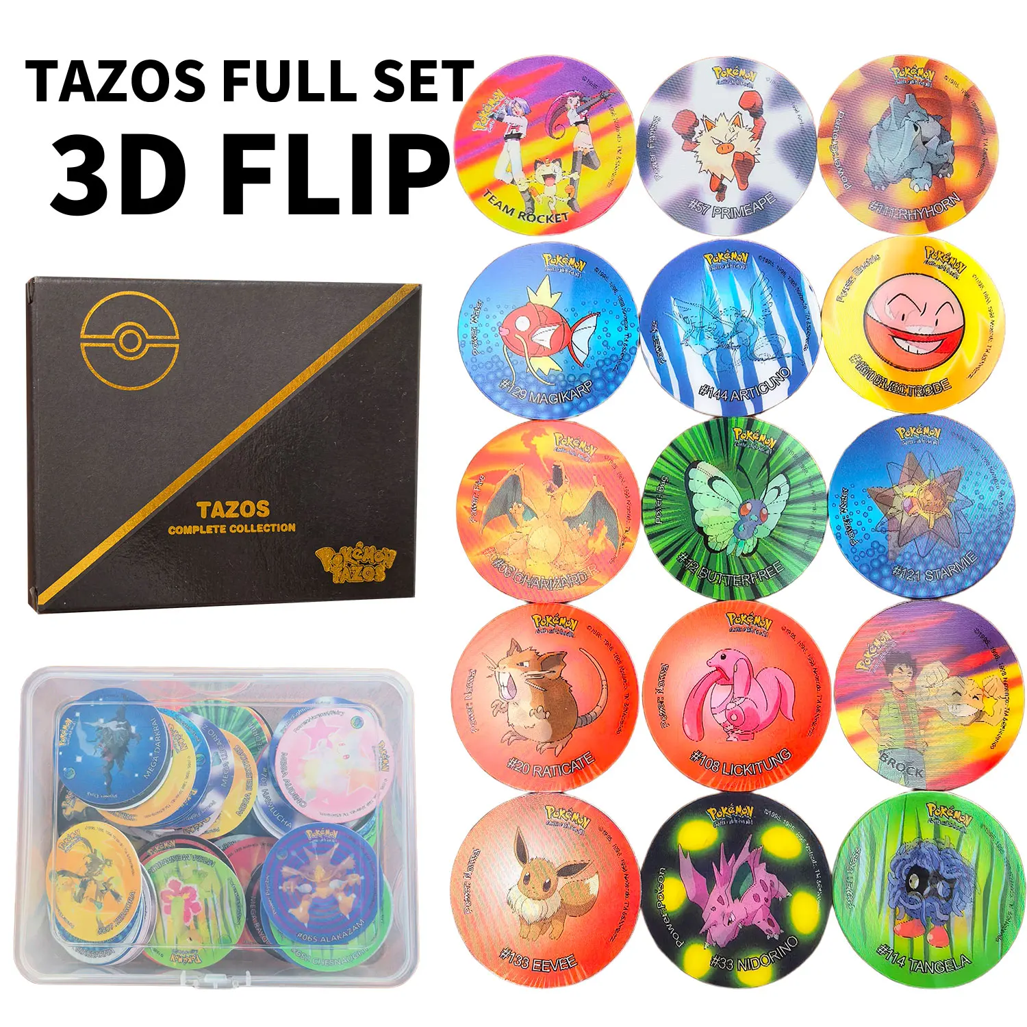 Juego de 151 Tazos 3D Flip Poke, Set Completo, Pogs Lenticulares Redondos, Tarjetas Coleccionables de Plástico de Pocket Monster, Cheetos Chipitap