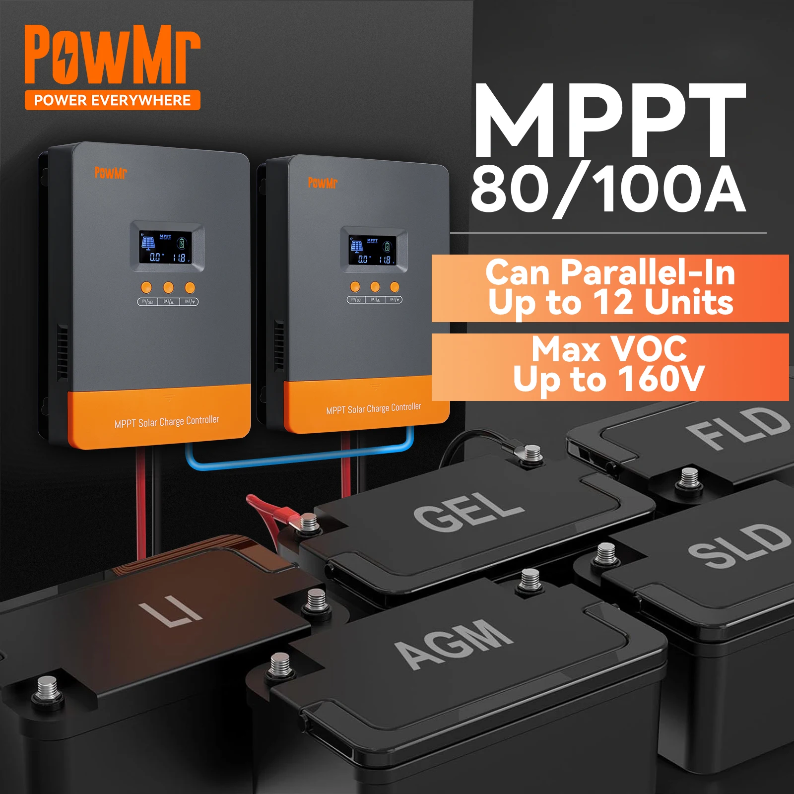 PowMr MPPT 100A 80A Solarladeregler kann parallel 12V 24V 36V 48V Batterieladeregler