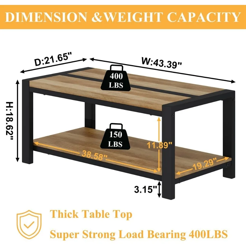 Industrieller Couch tisch, Holz Metall Couch tische für Wohnzimmer, Bauernhaus Rechteck Mittel tische, Wohnzimmer Tisch 43 Zoll