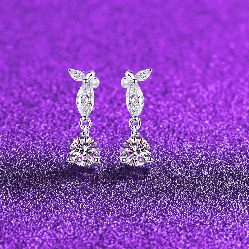 

S925 Silver White Gold Plated 0.5CT D Color Moissanite 3-Prong Tassel Drop Earrings for Women, Exquisite Jewelry.