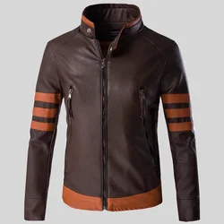 2024 Autumn Men's Zipper Leather Jacket Wolverine Casual PU Leather Locomotive Coat Bomber Jacket Slim Coats Plus Size 5XL-M