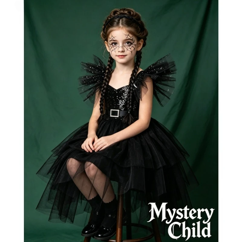 Dress Kids Black Tulle Dress Girls Party Fancy Grils Carnival Role Play Outfit Children Evening Dress Holiday Performance Wear