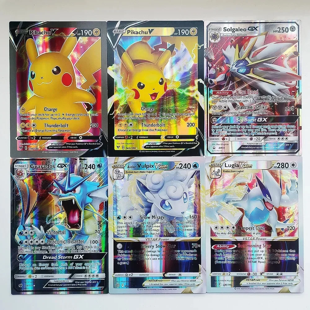 대형 영어 및 프랑스어 포켓몬 카드 30Pcs 점보 문자 카드 Vmax V EX GX Arceus Pikachu Charizard 슈퍼 반짝 이는 희귀 카드