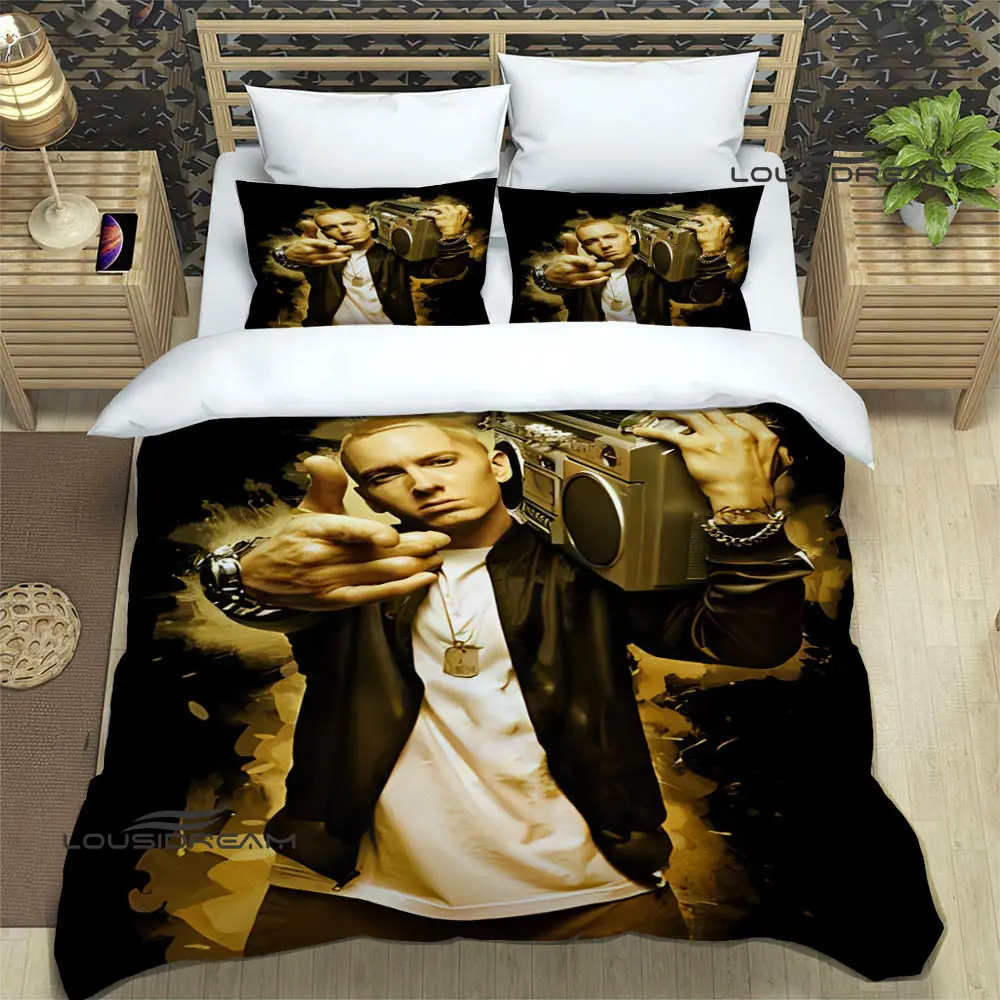 Imagem -05 - Eminem Hip -hop Singer Print Bedding Sets Requintado Cama Suprimentos Conjunto Capa de Edredão Conjunto Cama Luxo Presente de Aniversário