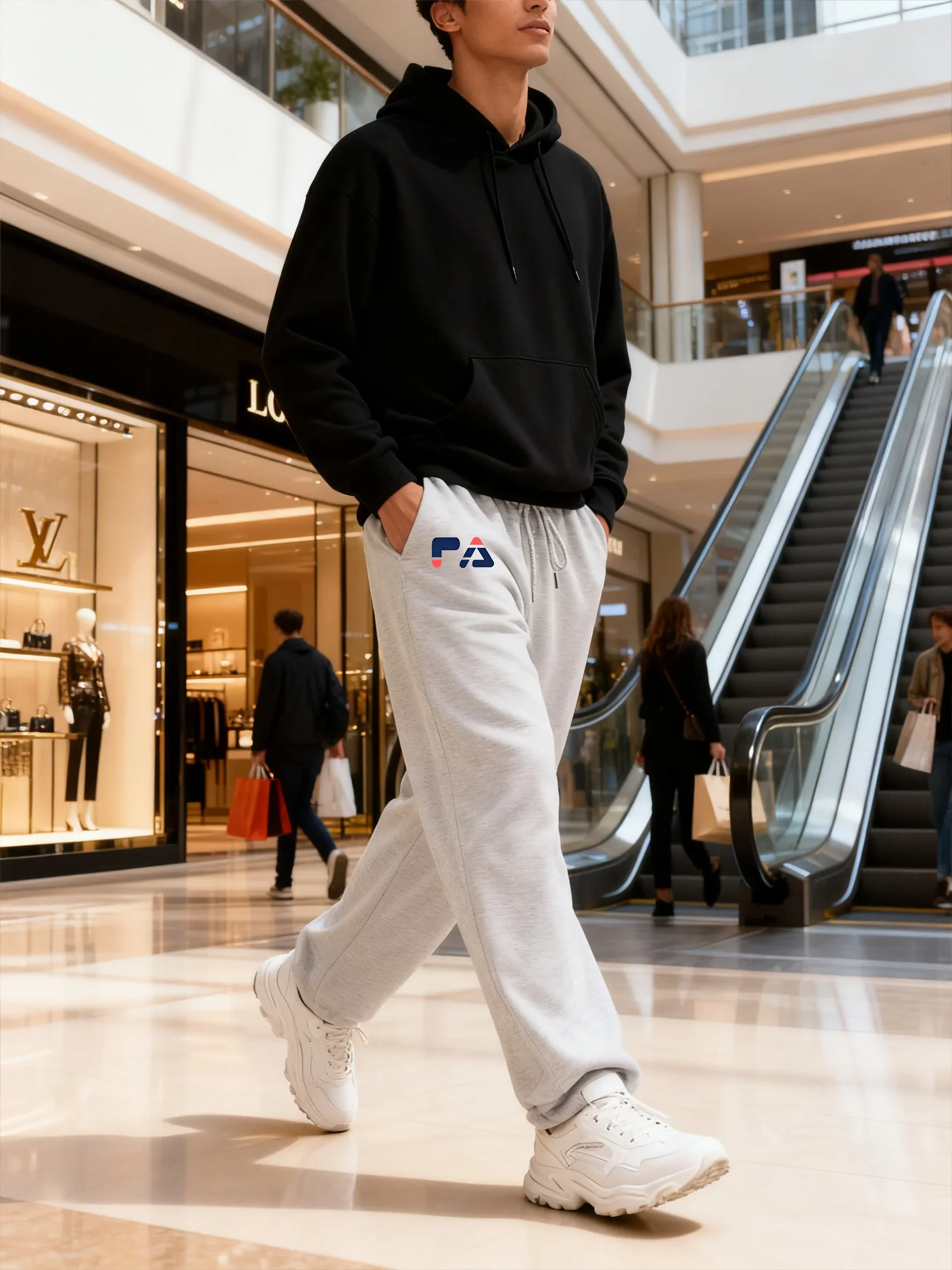 New style casual men's sport pants - extra large size - elastic waist -stretch design -spring/autumn fleece style wide-leg pants
