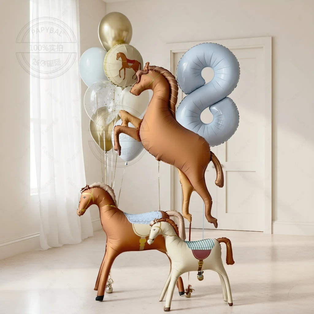 13 stücke Cartoon Pferd Geburtstag Party Dekoration Aluminium Film Ballons Baby Dusche Pet Pony Geburtstag Bauernhof Party Thema Luftballons