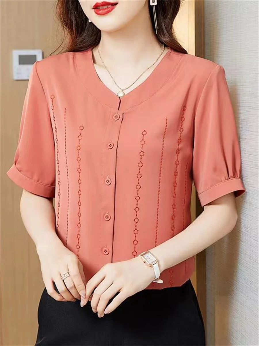 4XL Women Spring Summer Blouses Shirts Lady Fashion Casual Short Sleeve O-Neck Collar Printing Blusas Tops G2068