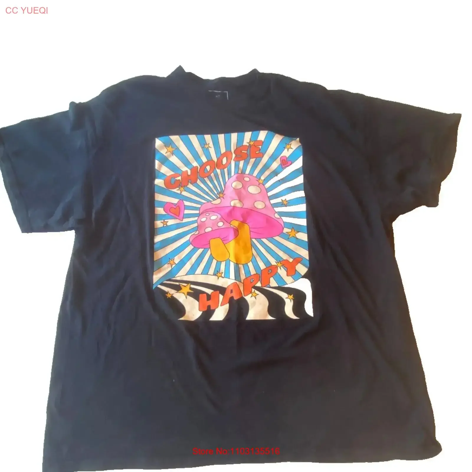 Camiseta Vintage Rue 21 Mushroom Choose Happy Negra Talla 3XL para Hombre, Multicolor, Lavada, para Uso Diario, Ropa de Diseñador