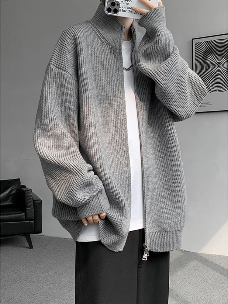 

Мужской вязаный кардиган с цветочным узором в американском ретро-стиле, осенне-зимний, с воротником-пилотом, свободного кроя, повседневная одежда