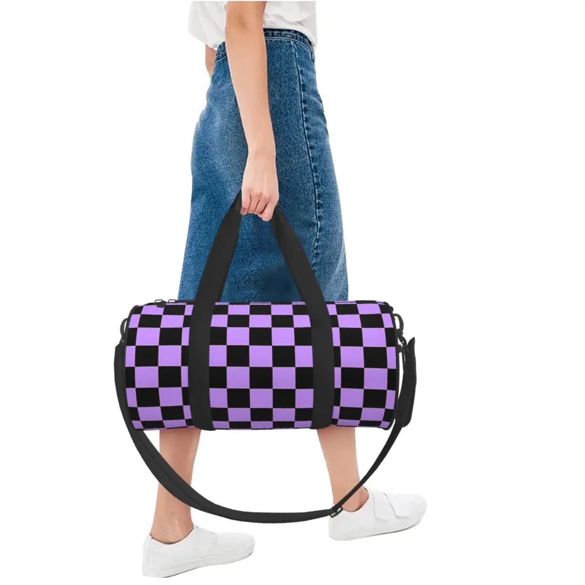 Black Purple Checkers Gym Bag Fashion Travel Training Sports Bags Men's Design with Shoes Retro Fitness Bag Portable Handbags