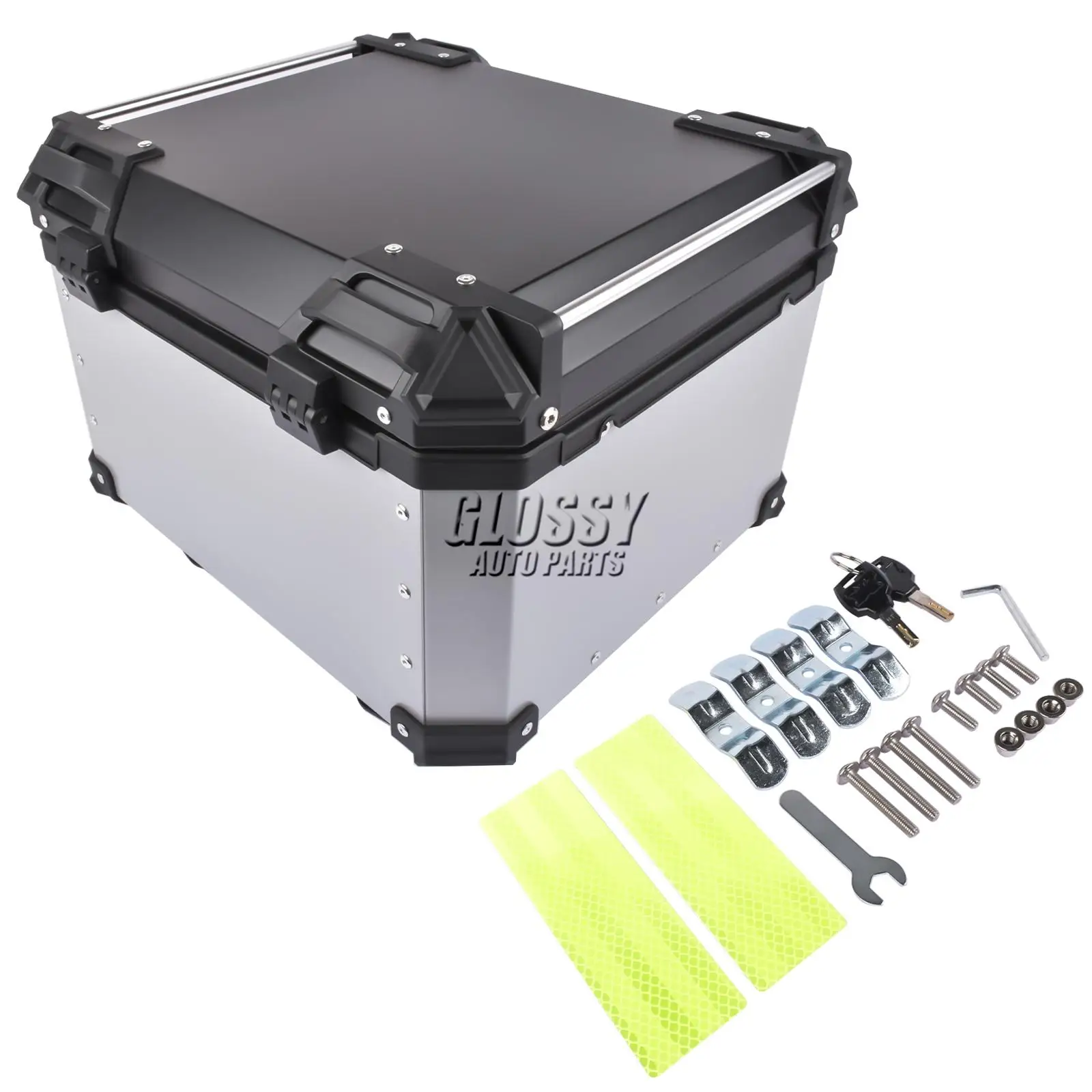 AP03 Silver 55L Waterproof Motorcycle Top Case Aluminum Motorcycle Trunk Tour Tail Box with Security Lock