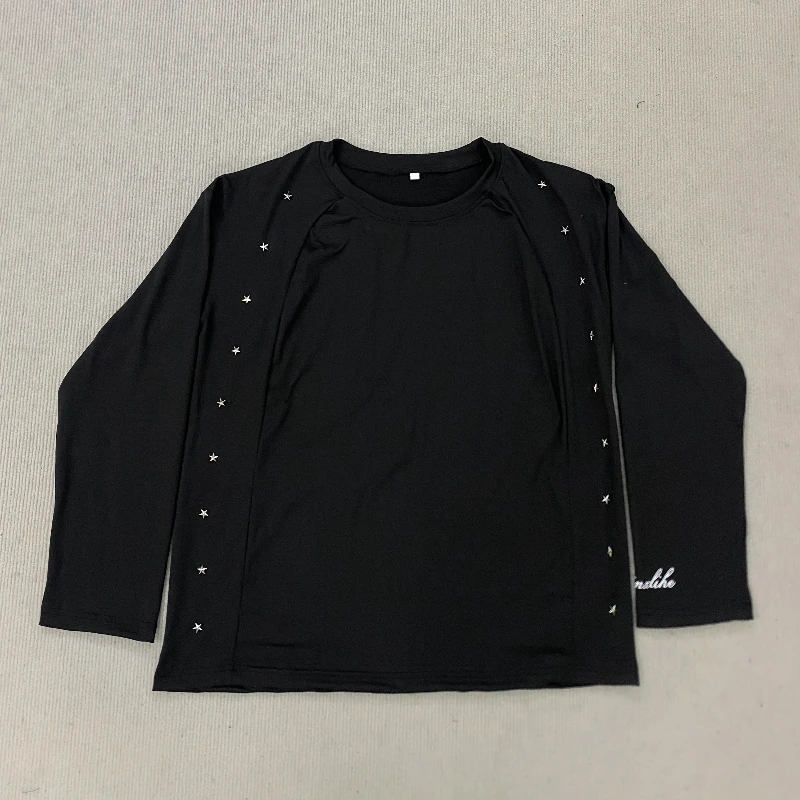 하이 스트리트 힙합 레터 프린트 남녀공용 티셔츠 가을 맞춤형 네일 라운드 넥 긴팔 풀오버 탑