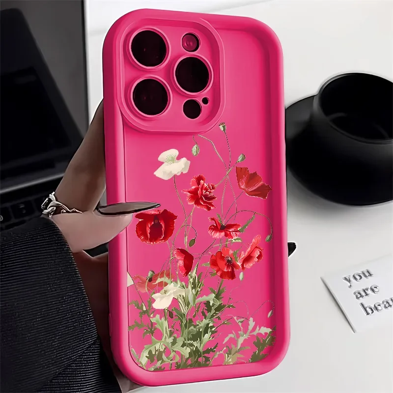 Oil Painting White Rose Flower Silicone Phone Case For iPhone 11 iPhone 12Pro Ma13 14 15 Pro XS Max X XR 7 Or 8 Plus SE Cover