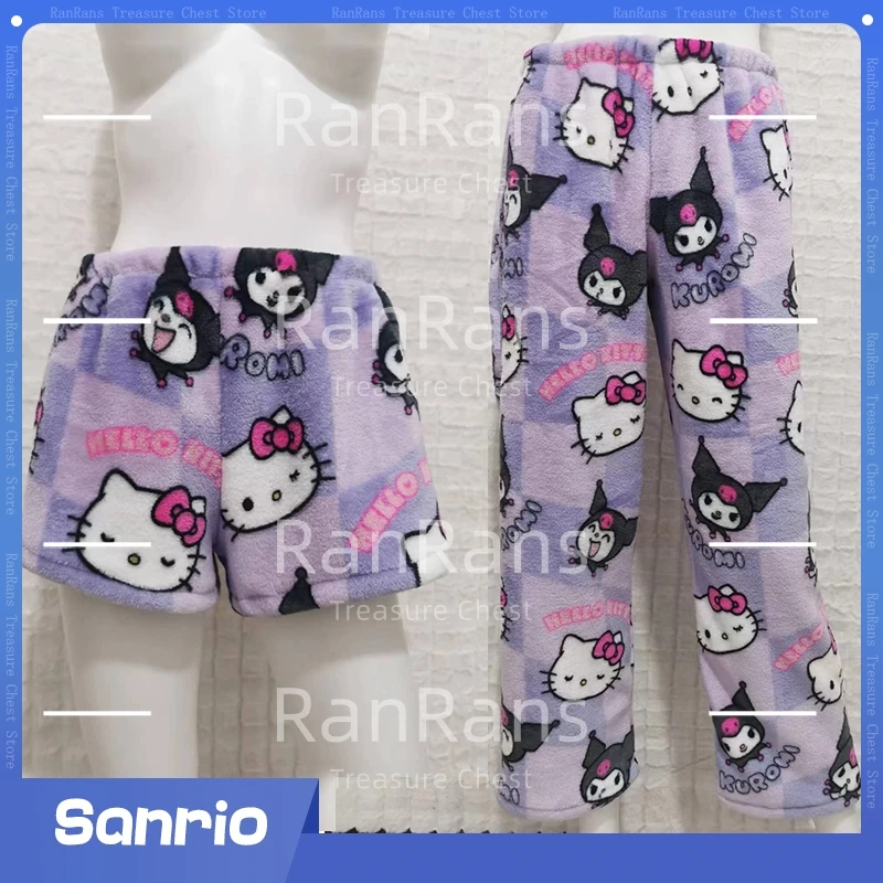 Miniso Sanrio Kuromi Pajama Pants Hello Kitty Loose Ladies Pajama Two-Piece Women Cartoon Sleep Bottoms Lounge Home Wear